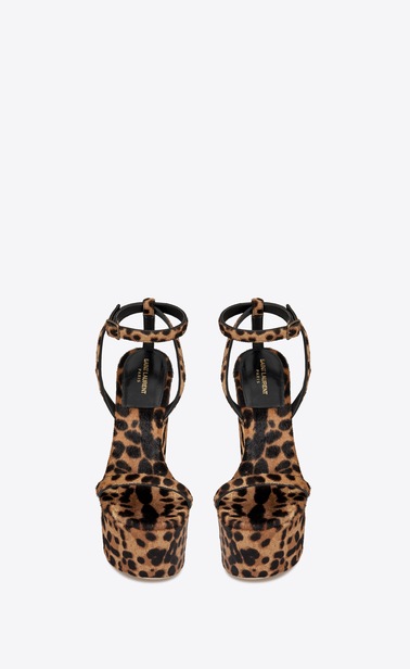 SAINT LAURENT Sandals Woman Frida 85 compensated sandal in Cheetah-Print Calfskin b_V4